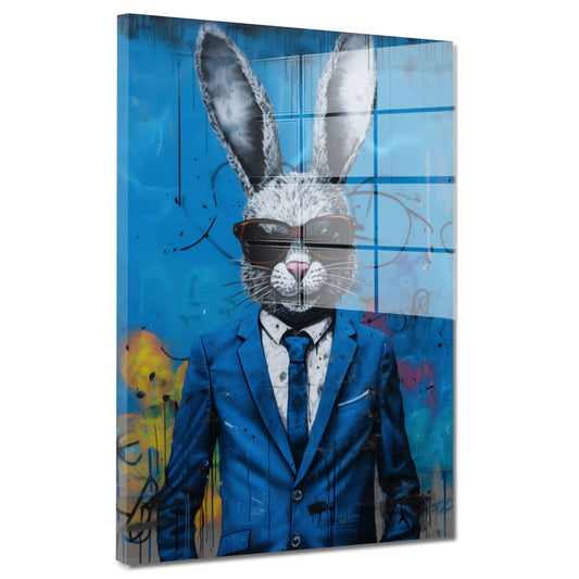 Abstrakt Hase im Anzug Acrylglasbild Wandbild Bild Pop Art Wanddeko Wohnzimmer XL