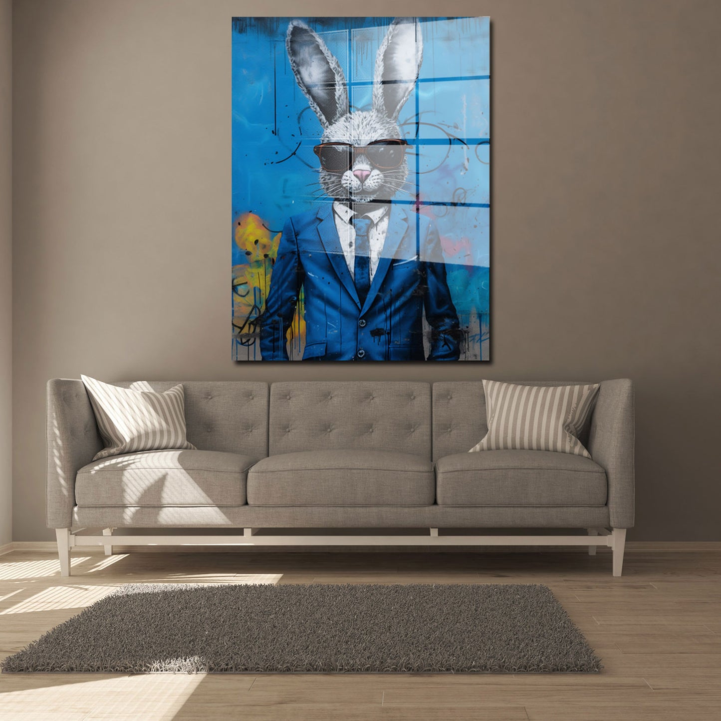 Abstrakt Hase im Anzug Acrylglasbild Wandbild Bild Pop Art Wanddeko Wohnzimmer XL