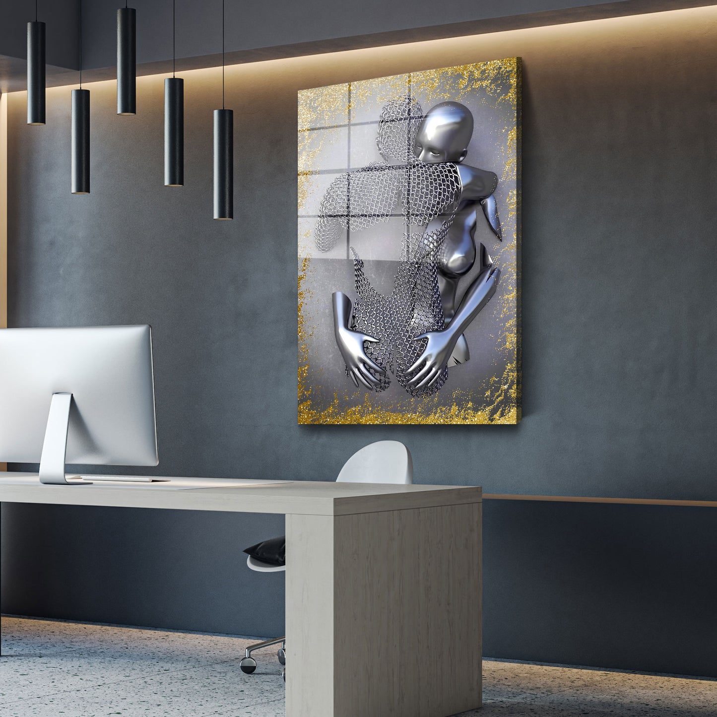 Abstrakt Metallfigur Love Metallic Körper Acrylglasbild Wandbild Bild Wanddeko XL