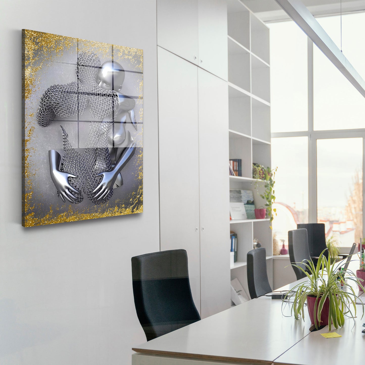 Abstrakt Metallfigur Love Metallic Körper Acrylglasbild Wandbild Bild Wanddeko XL