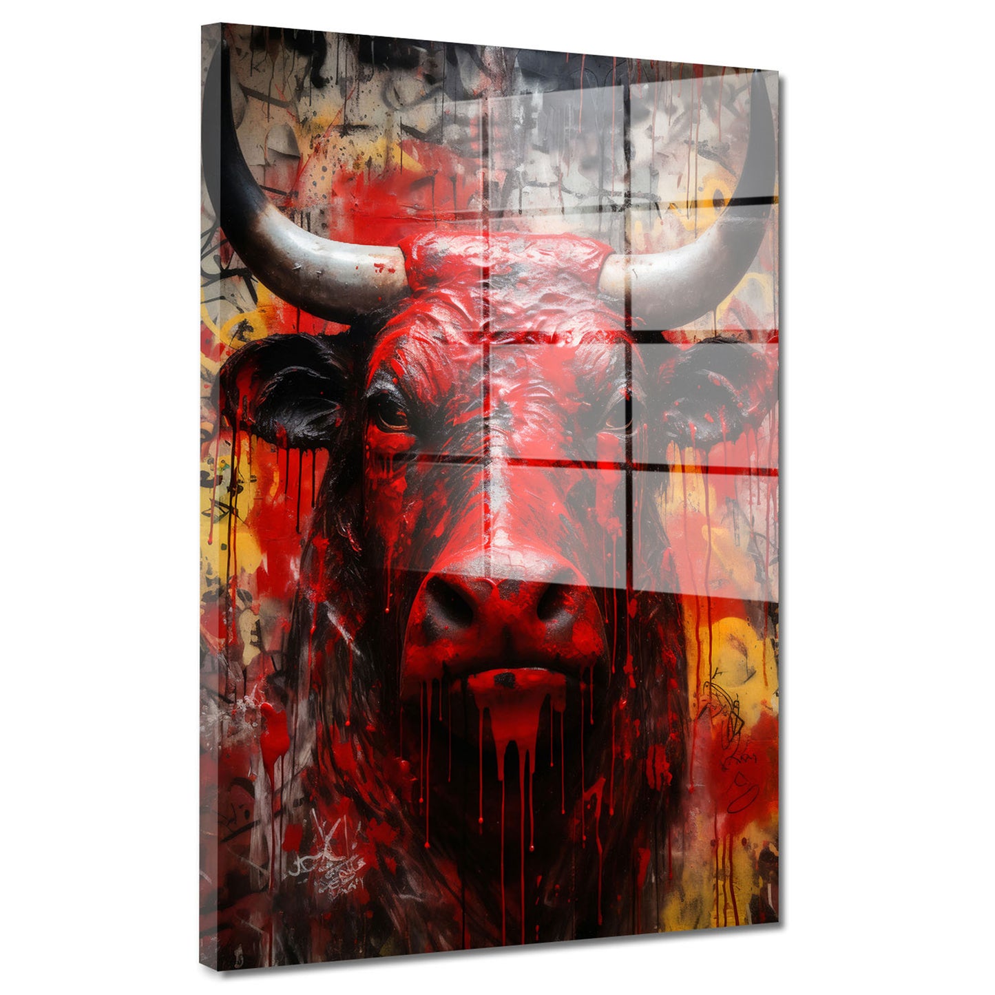 Abstrakt Stier Red Style Acrylglasbild Wandbild Bild Wanddeko Wohnzimmer XL