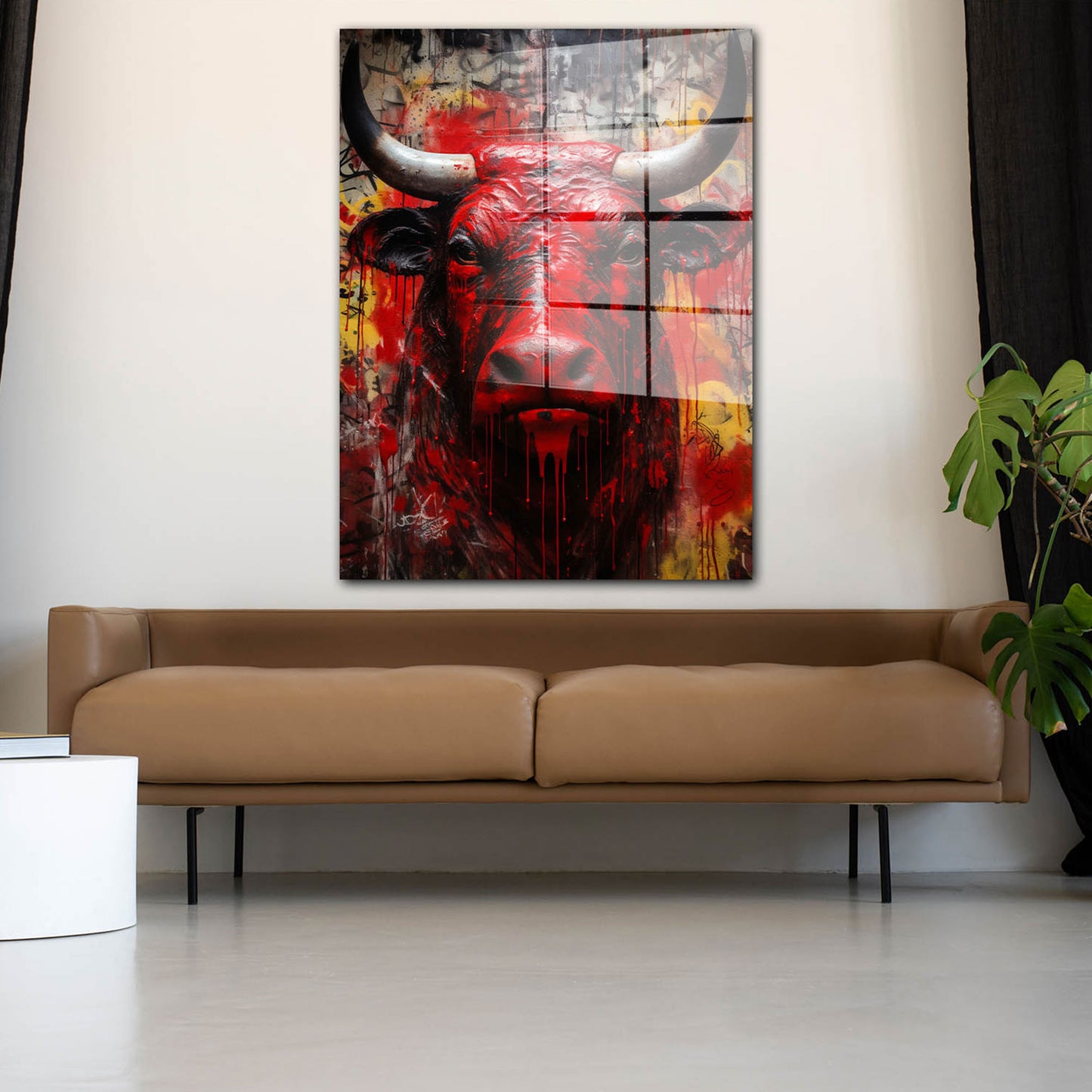 Abstrakt Stier Red Style Acrylglasbild Wandbild Bild Wanddeko Wohnzimmer XL