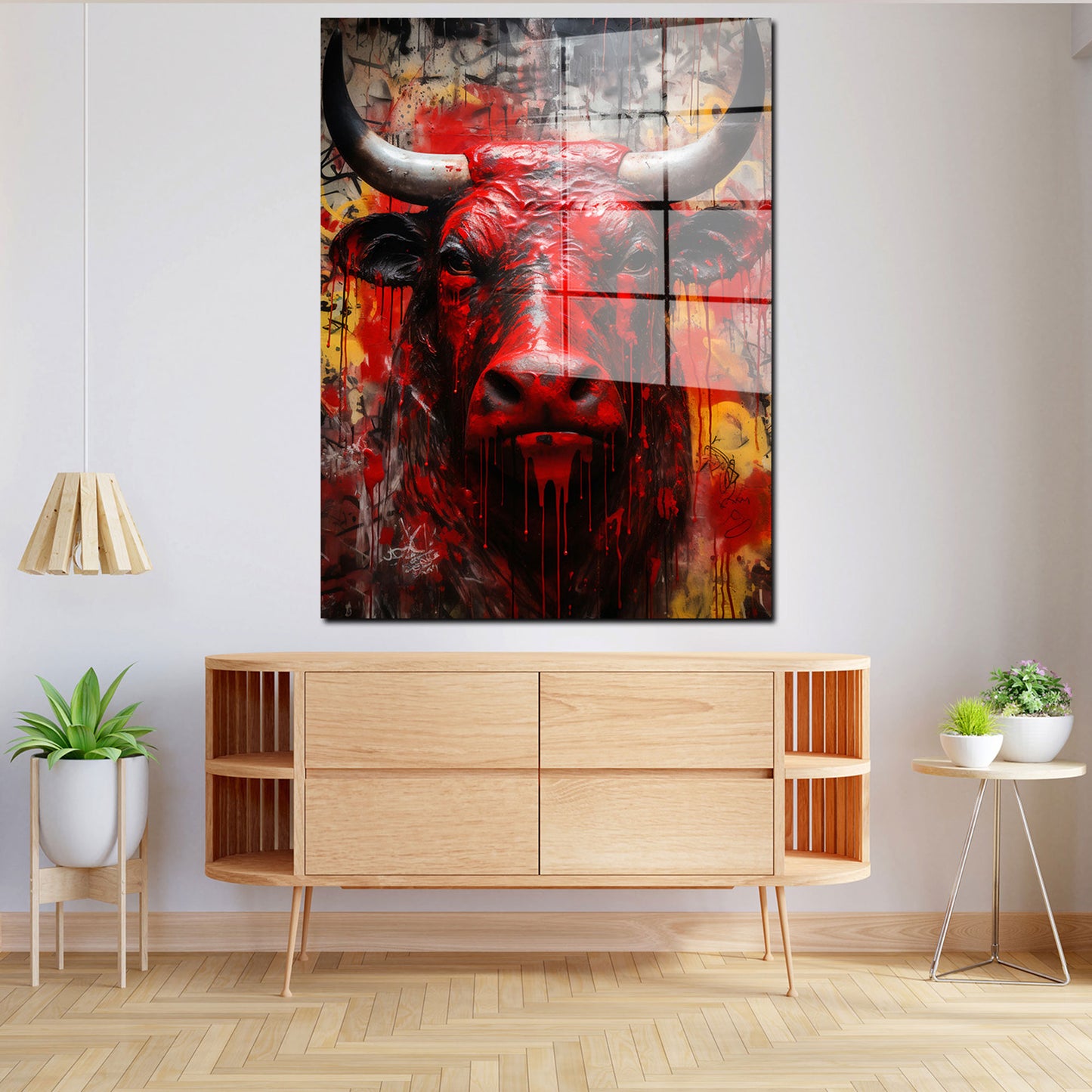 Abstrakt Stier Red Style Acrylglasbild Wandbild Bild Wanddeko Wohnzimmer XL