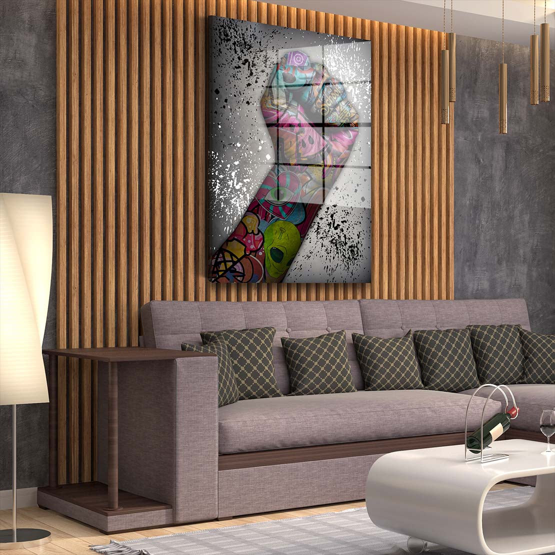 Abstrakt Street Art Faust Acrylglasbild Wandbild Bild Wanddeko Wohnzimmer XL