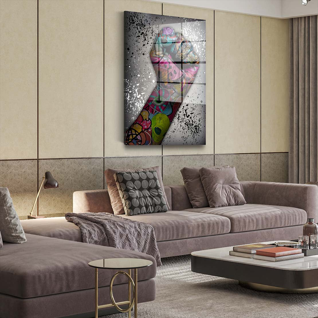 Abstrakt Street Art Faust Acrylglasbild Wandbild Bild Wanddeko Wohnzimmer XL