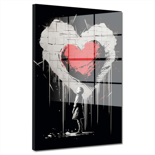 Abstrakt kleines Mädchen Herz Acrylglasbild Wandbild Bild Wanddeko XL schwarz weiß