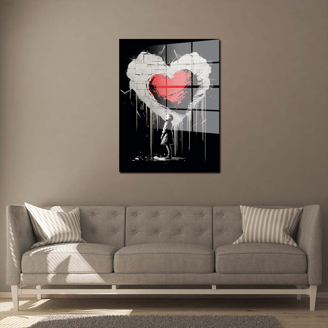 Abstrakt kleines Mädchen Herz Acrylglasbild Wandbild Bild Wanddeko XL schwarz weiß
