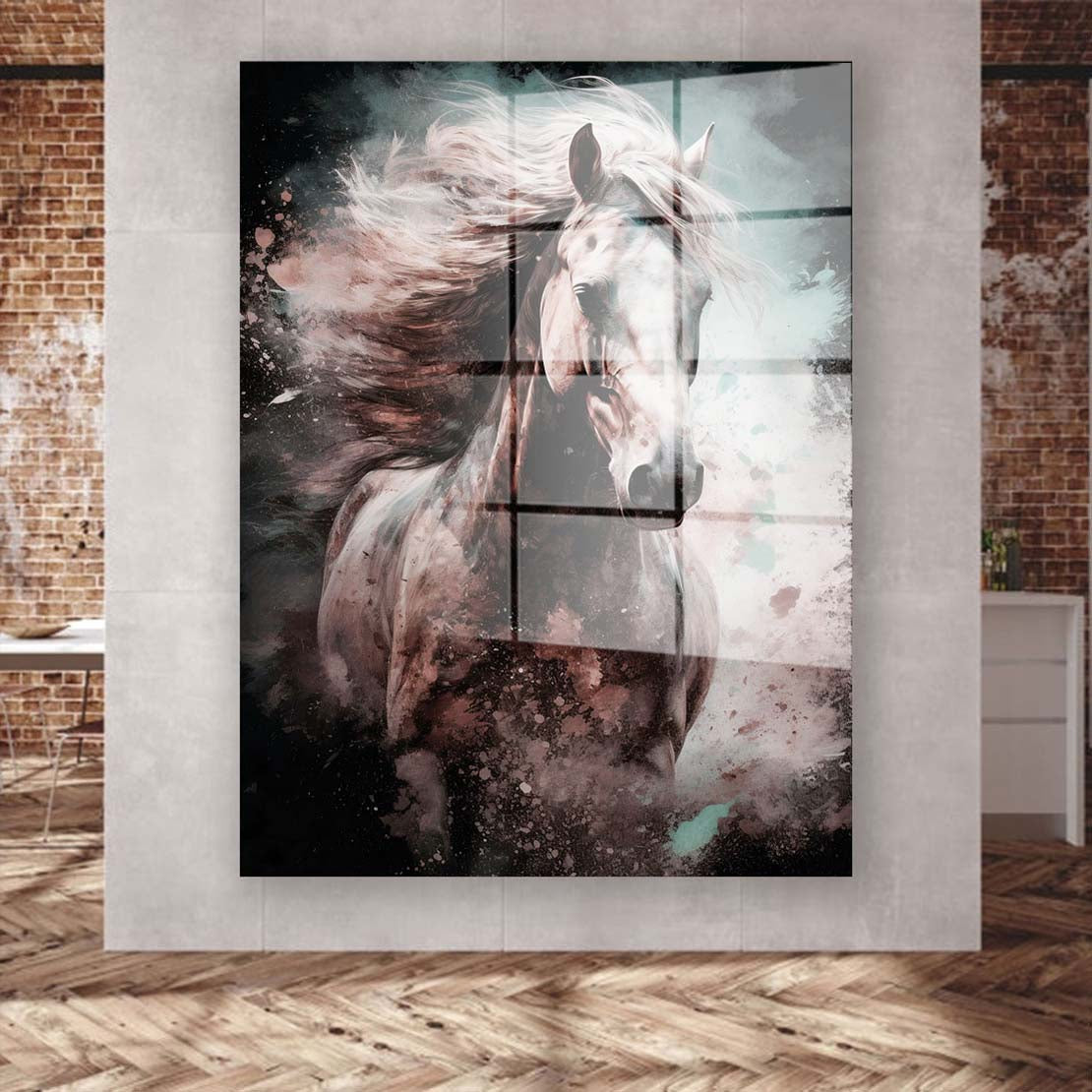 Abstrakt weißes Pferd Acrylglasbild Wandbild Bild Wanddeko Wohnzimmer XL