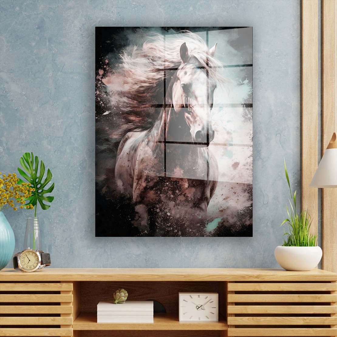 Abstrakt weißes Pferd Acrylglasbild Wandbild Bild Wanddeko Wohnzimmer XL