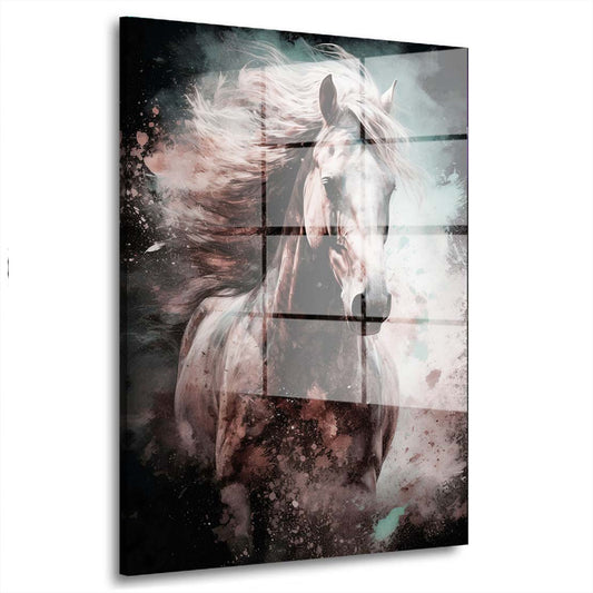 Abstrakt weißes Pferd Acrylglasbild Wandbild Bild Wanddeko Wohnzimmer XL