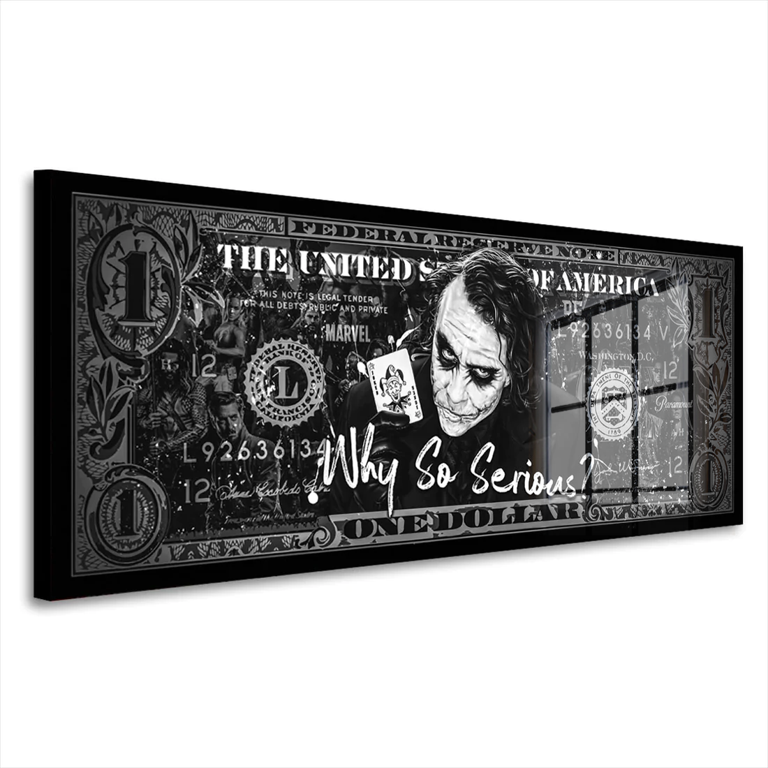 Joker Acrylglas Wandbild Dollar Pop Art Bild Wanddeko Wohnzimmer schwarz weiss
