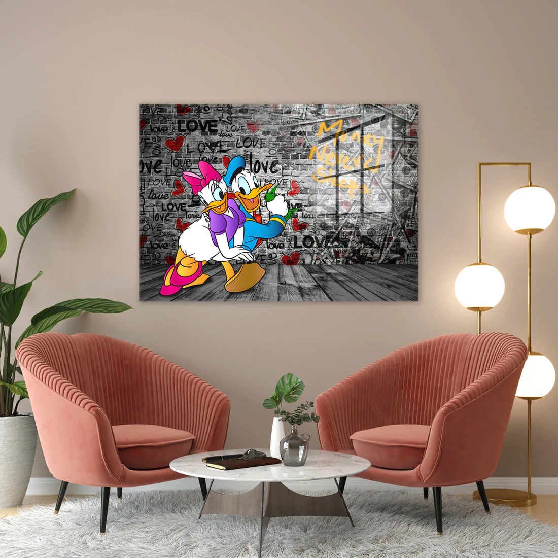 Donald & Daisy Pop Art Comic Acrylglasbild Wandbild Bild Wanddeko Wohnzimmer XL