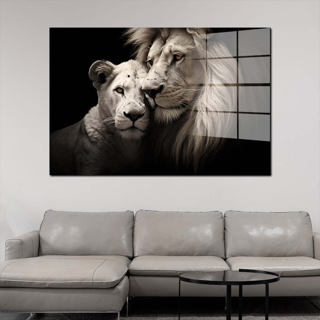 Afrika Löwenpaar Black Acrylglasbild Wandbild Bild Wanddeko Wohnzimmer XL