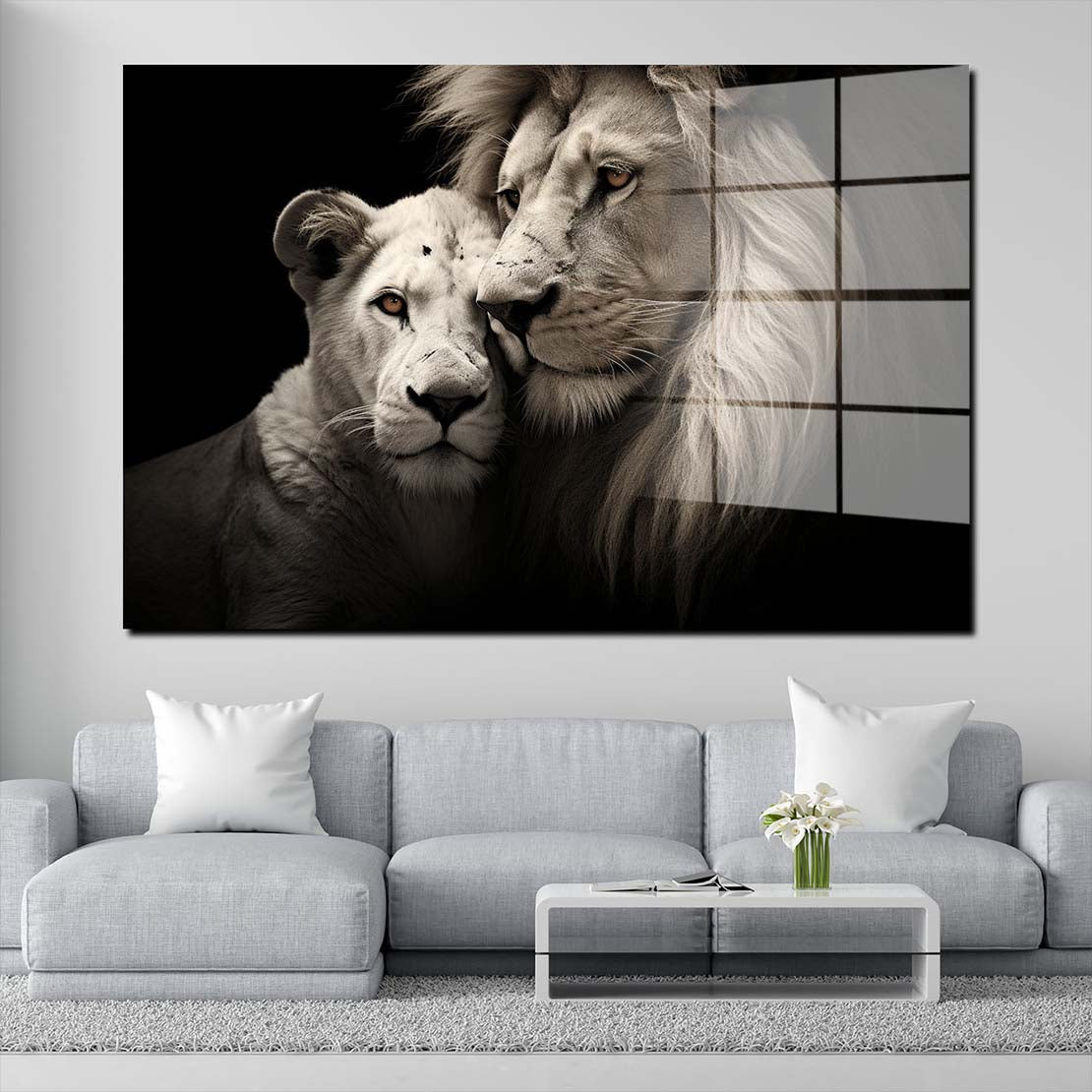 Afrika Löwenpaar Black Acrylglasbild Wandbild Bild Wanddeko Wohnzimmer XL