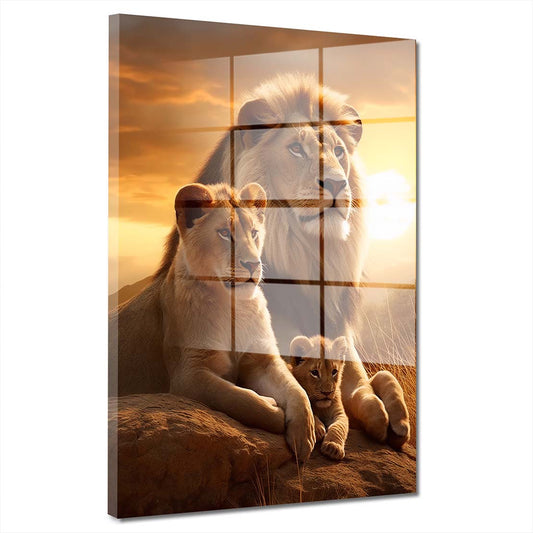 Afrika Sonnenuntergang Löwen-Familie Acrylglasbild Wandbild Bild Wanddeko XL