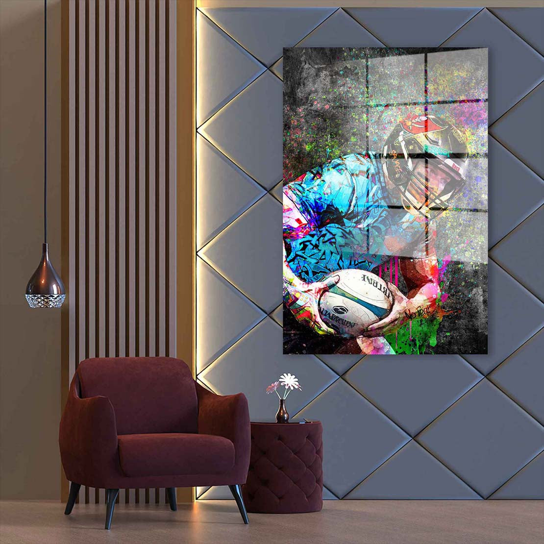 American Football Graffiti Acrylglasbild Wandbild Bild Wanddeko XL Rugby