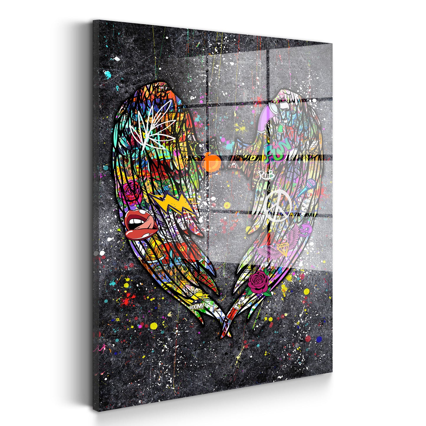 Angel Wings Graffiti Style Acrylglasbild Wandbild Bild Wanddeko Wohnzimmer XL