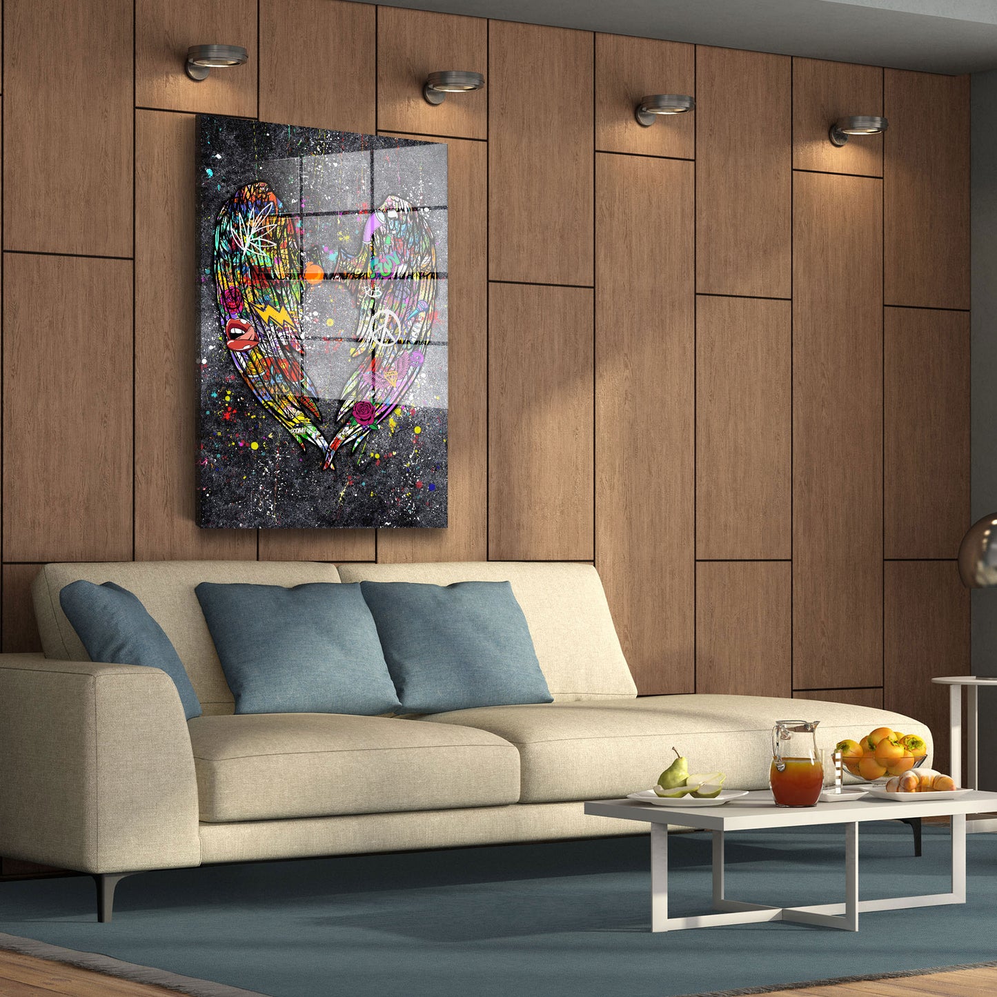 Angel Wings Graffiti Style Acrylglasbild Wandbild Bild Wanddeko Wohnzimmer XL