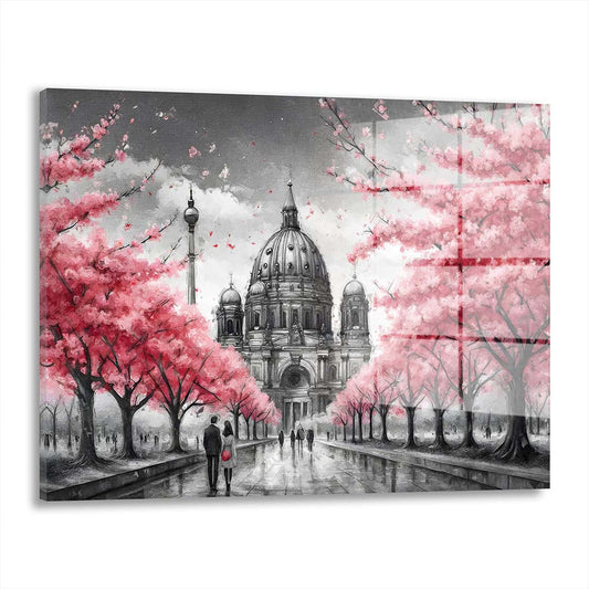 Berlin Bäume mit rosa Blätter Acrylglasbild Wandbild Bild Wanddeko XL