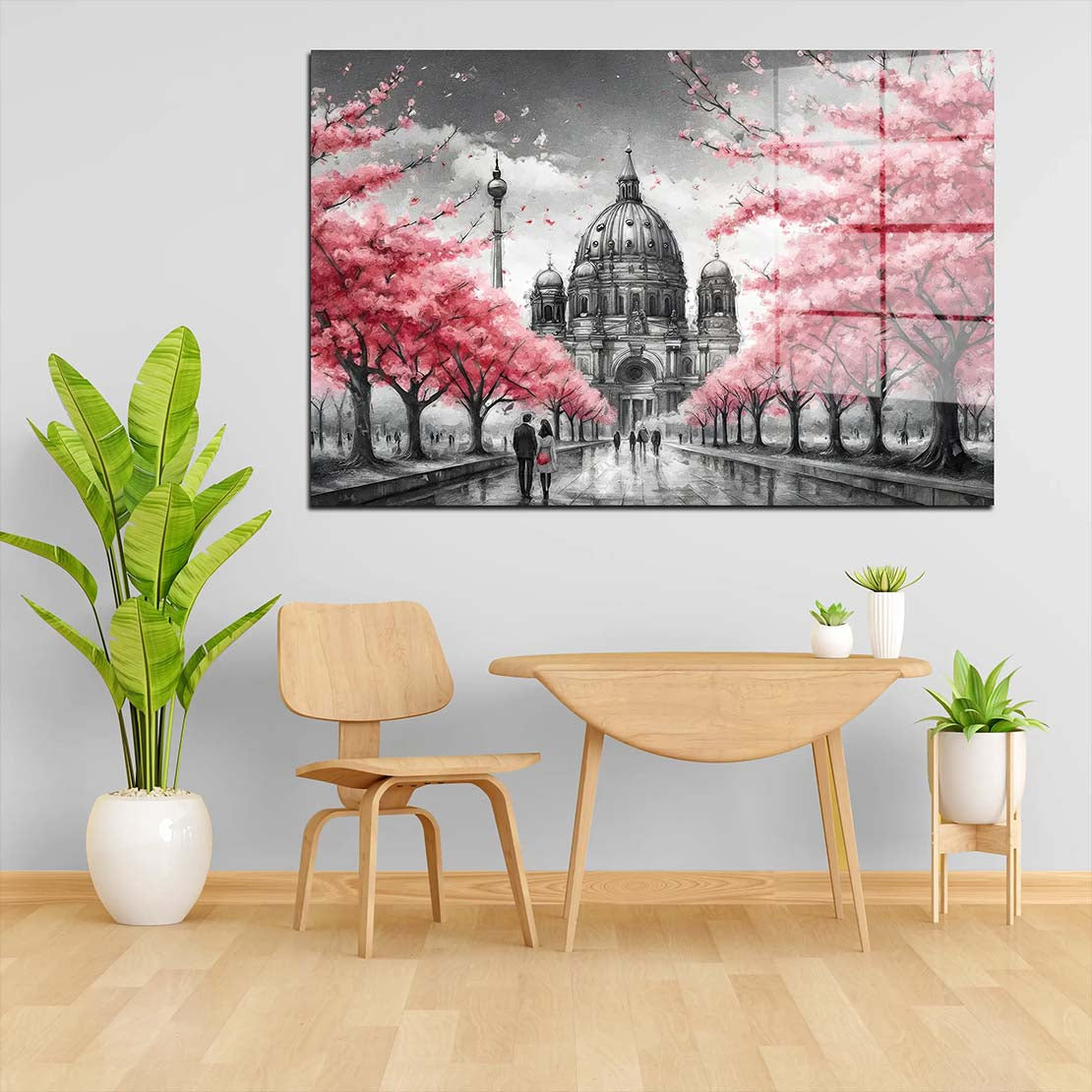 Berlin Bäume mit rosa Blätter Acrylglasbild Wandbild Bild Wanddeko XL