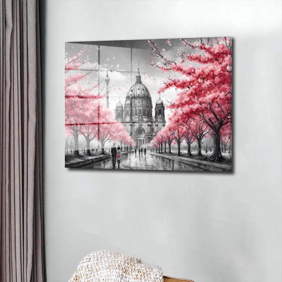 Berlin Bäume mit rosa Blätter Acrylglasbild Wandbild Bild Wanddeko XL