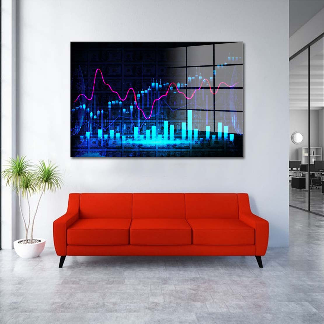 Börse Kerzen Blue Acrylglasbild Wandbild Bild Wanddeko Wohnzimmer XL