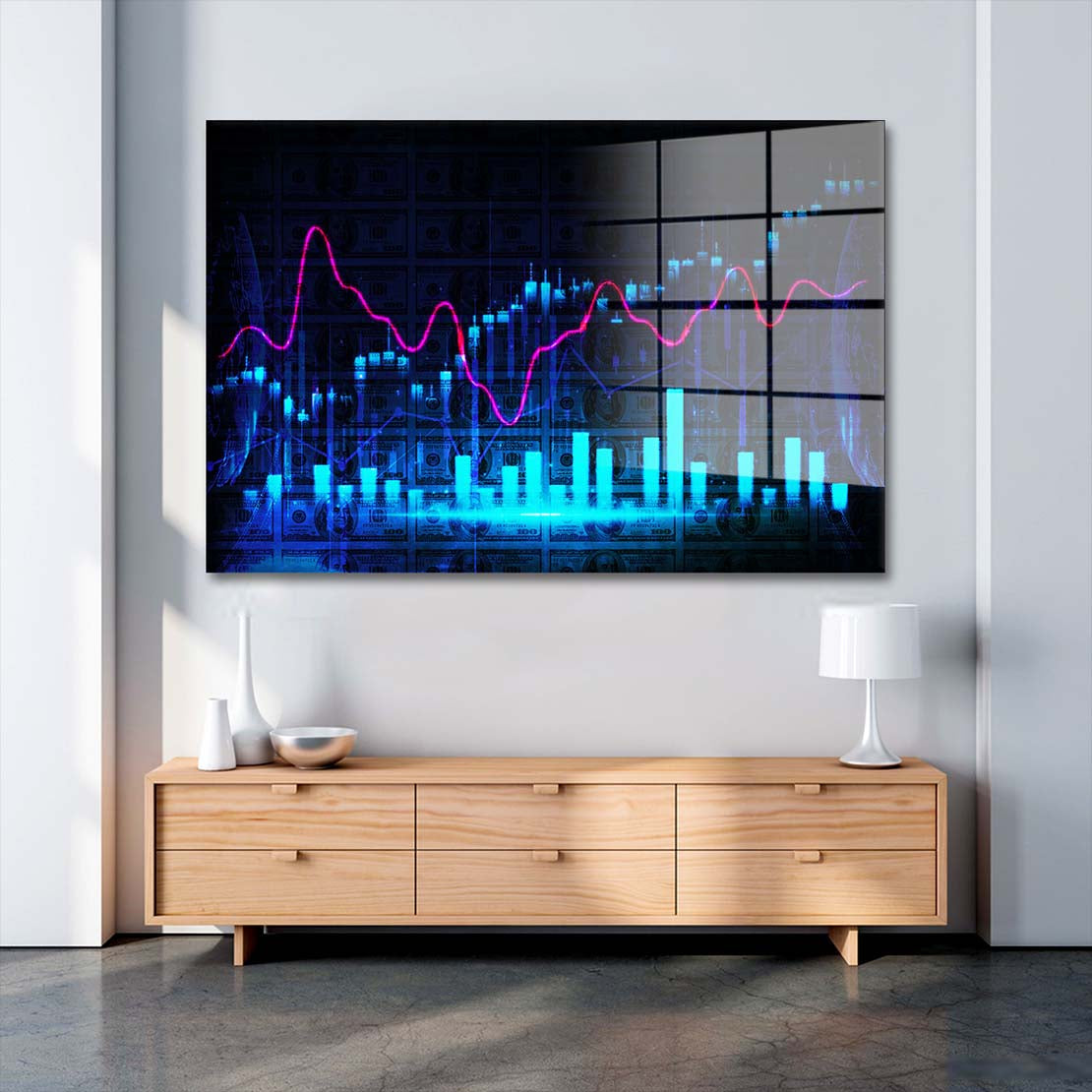 Börse Kerzen Blue Acrylglasbild Wandbild Bild Wanddeko Wohnzimmer XL