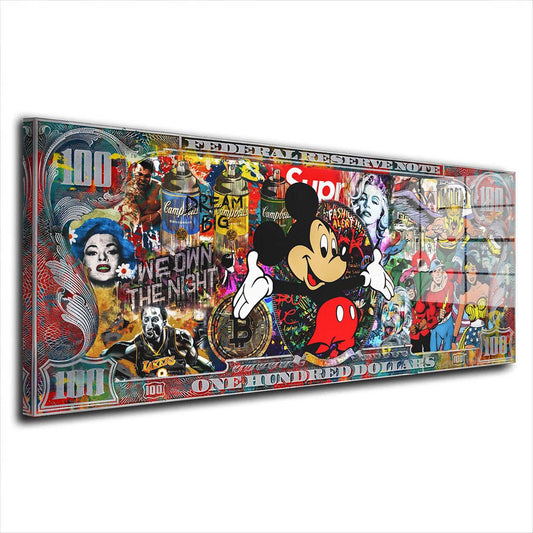 Collage Dollar Pop Art Maus Comic Acrylglasbild Wandbild Bild Wanddeko Wohnzimmer XL