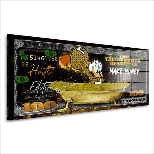 Dagobert Gold Tube 100 Dollar Acrylglasbild Wandbild Bild Wanddeko XL