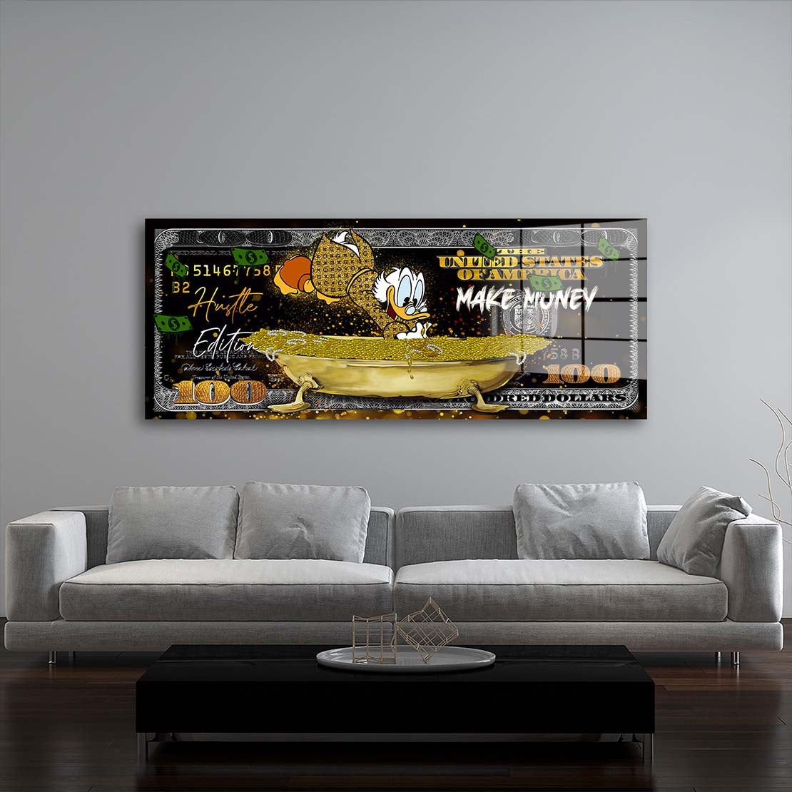 Dagobert Gold Tube 100 Dollar Acrylglasbild Wandbild Bild Wanddeko XL