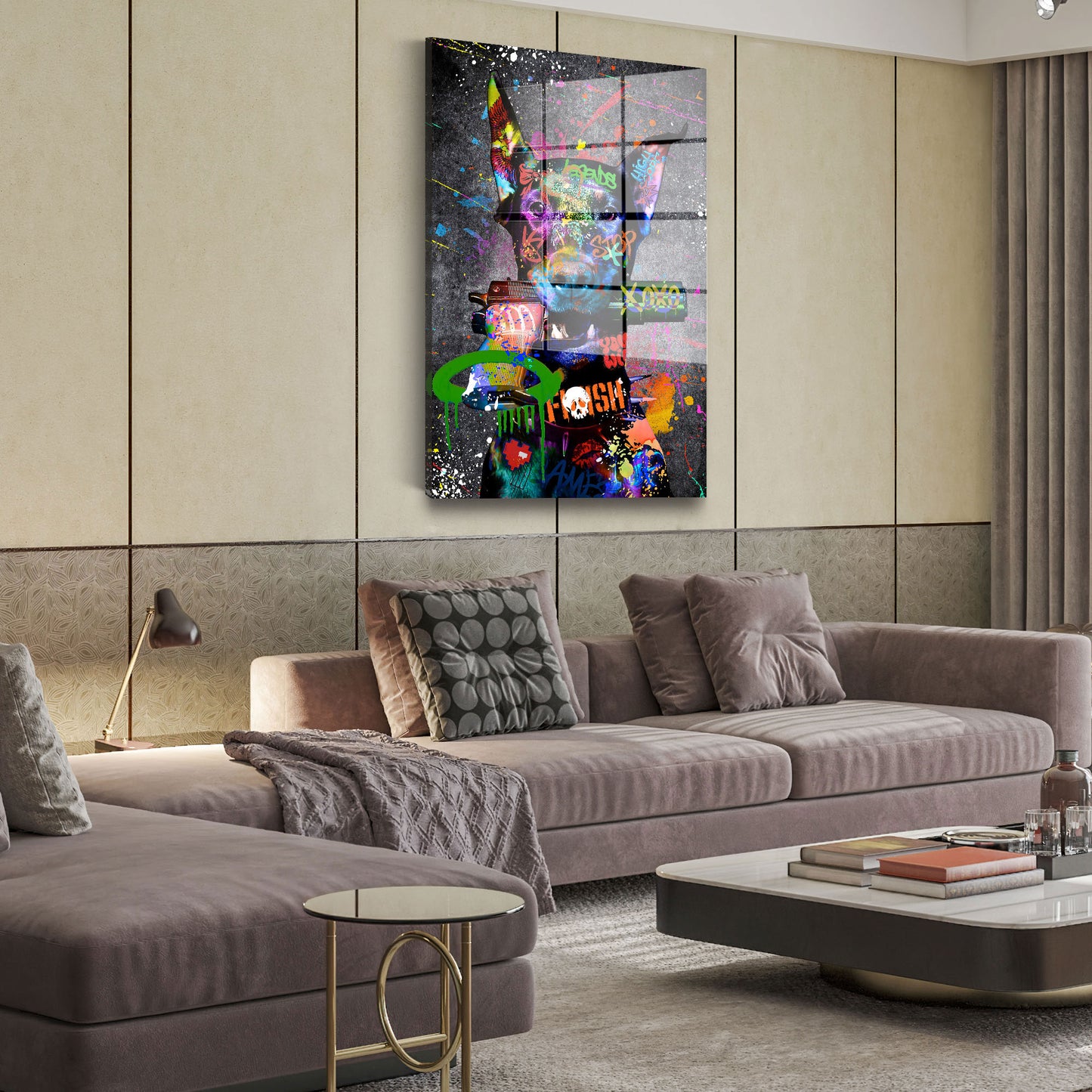 Dobermann Street Art Acrylglasbild Wandbild Bild Wanddeko Wohnzimmer XL