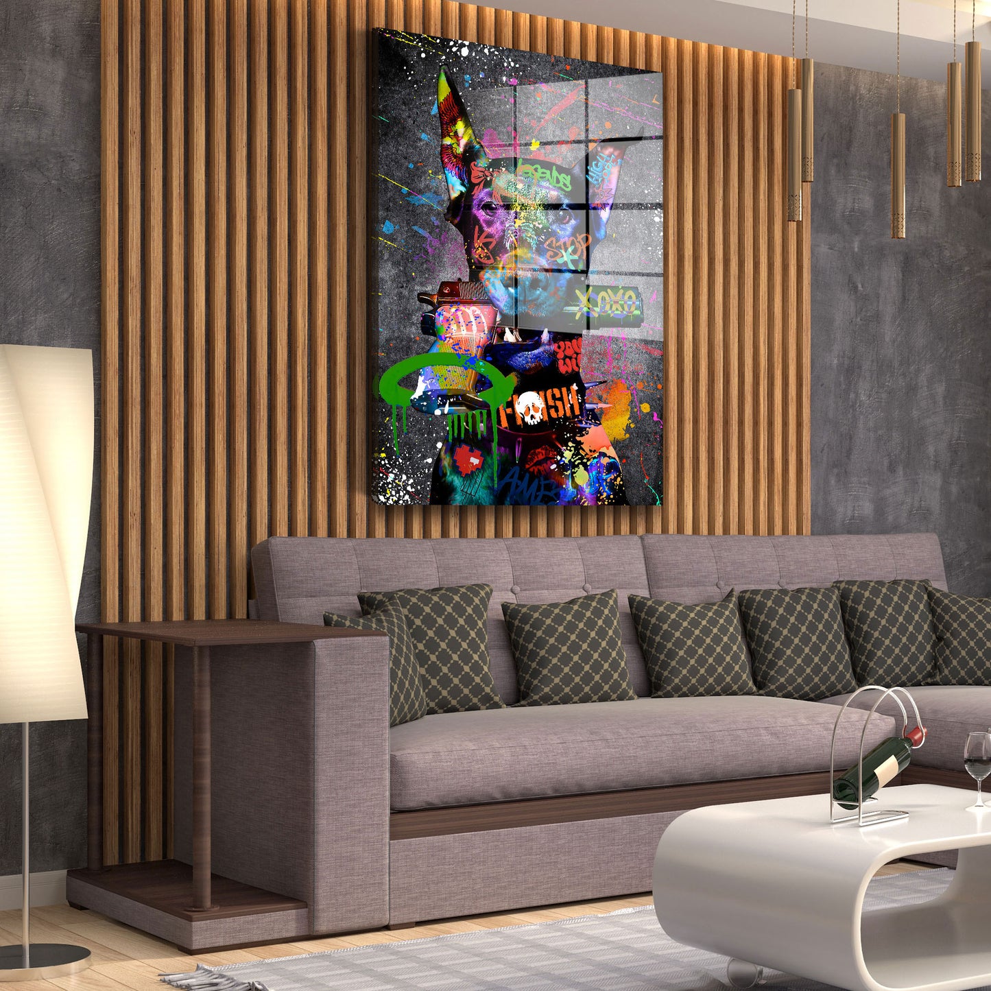 Dobermann Street Art Acrylglasbild Wandbild Bild Wanddeko Wohnzimmer XL
