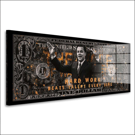 Dollar Zitat Hard Work Leonardo Acrylglasbild Wandbild Bild Wanddeko XL