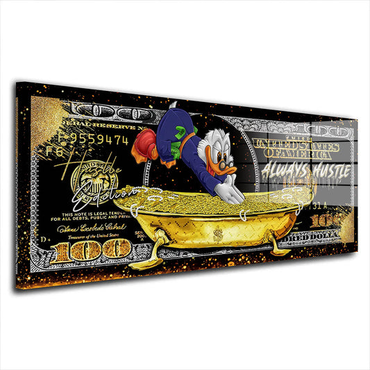 Duck 100 Dollar Gold Tube Acrylglasbild Wandbild Bild Wanddeko Wohnzimmer XL