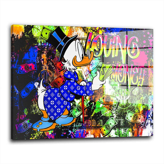 Duck Loving Money Pop Art Comic Acrylglasbild Wandbild Bild Wanddeko Wohnzimmer