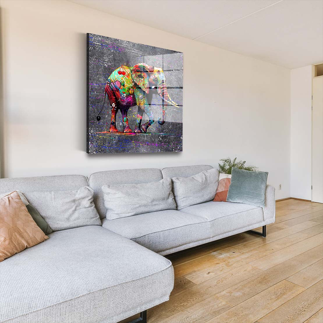 Elefant Graffiti Street Art Acrylglasbild Wandbild Bild Wanddeko Wohnzimmer XL