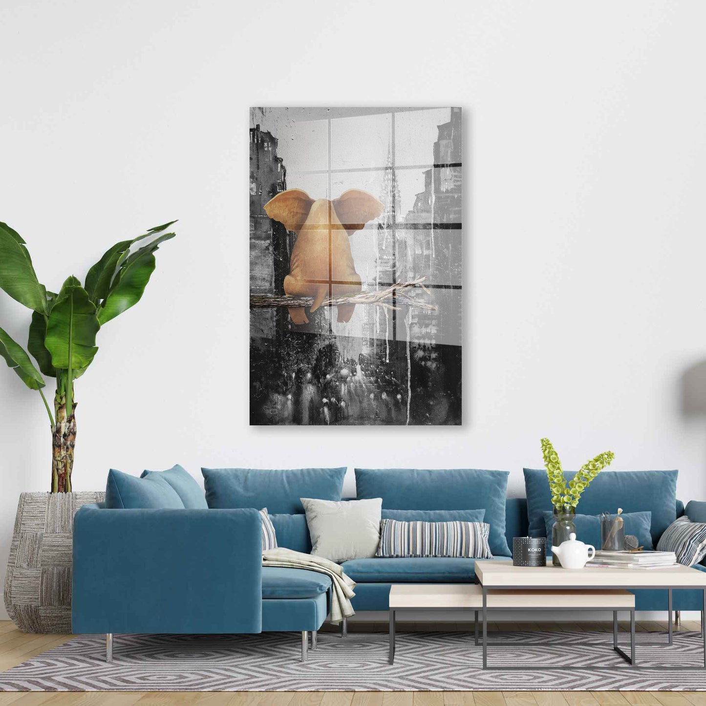 Elefant auf Ast in New York Acrylglasbild Wandbild Bild Wanddeko XL