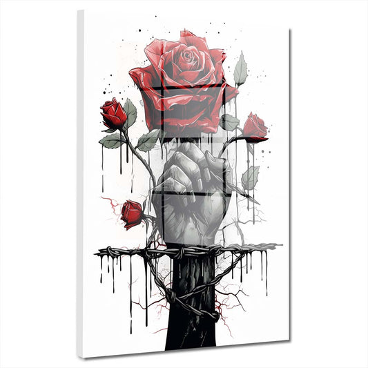 Faust mit roten Rosen Acrylglasbild Wandbild Bild Wanddeko Wohnzimmer XL