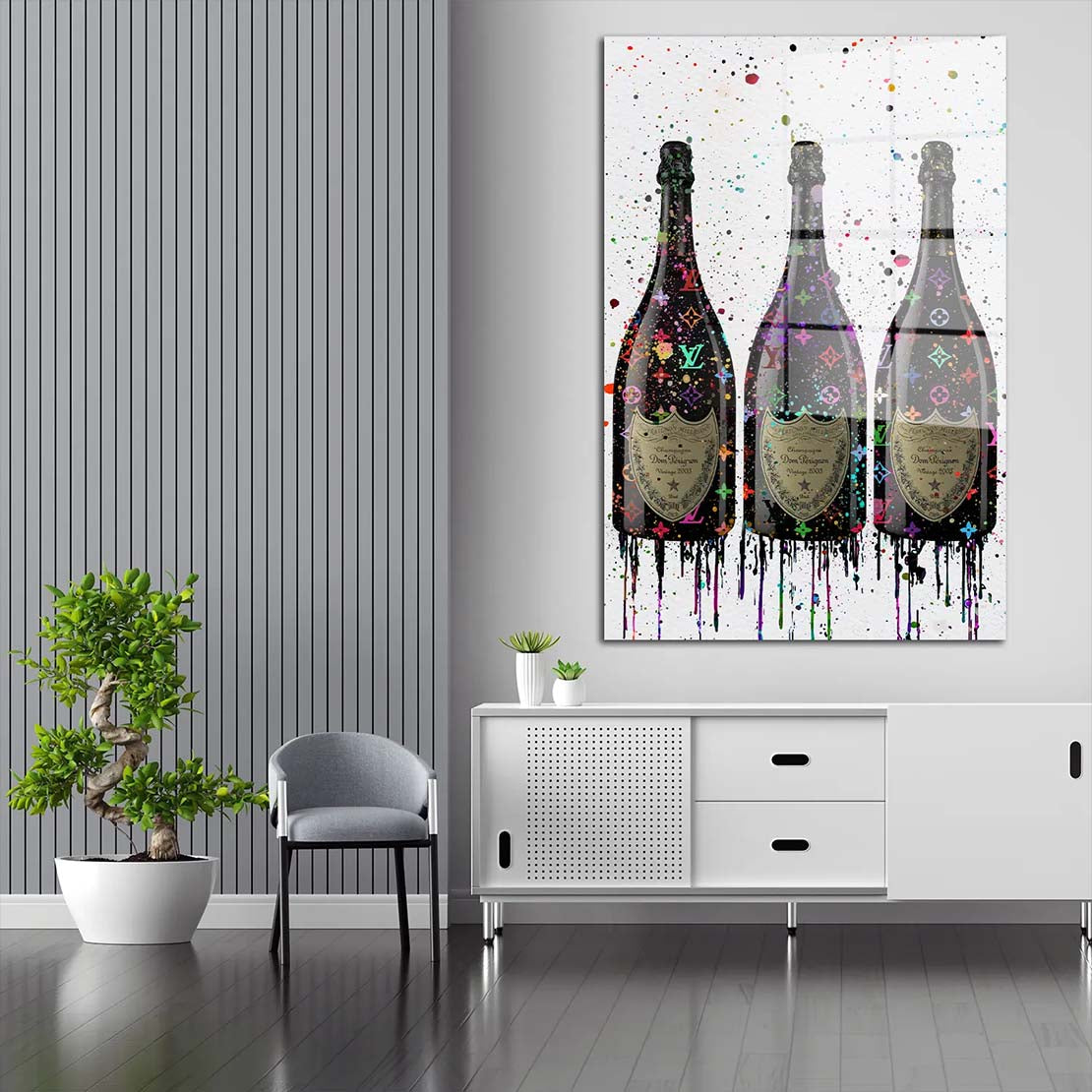 Flaschen Pop Art Luxus & Lifestyle Acrylglasbild Wandbild Bild Wanddeko Wohnzimmer XL