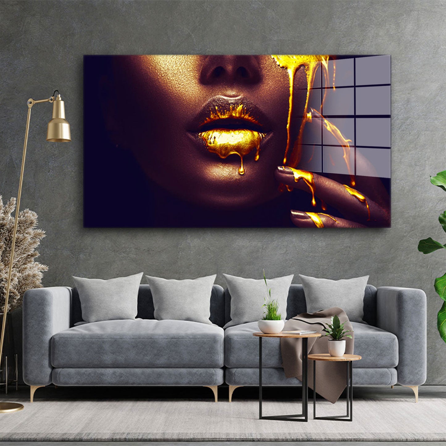Frau Gesicht Gold Style Acrylglasbild Wandbild Bild Wanddeko Wohnzimmer XL