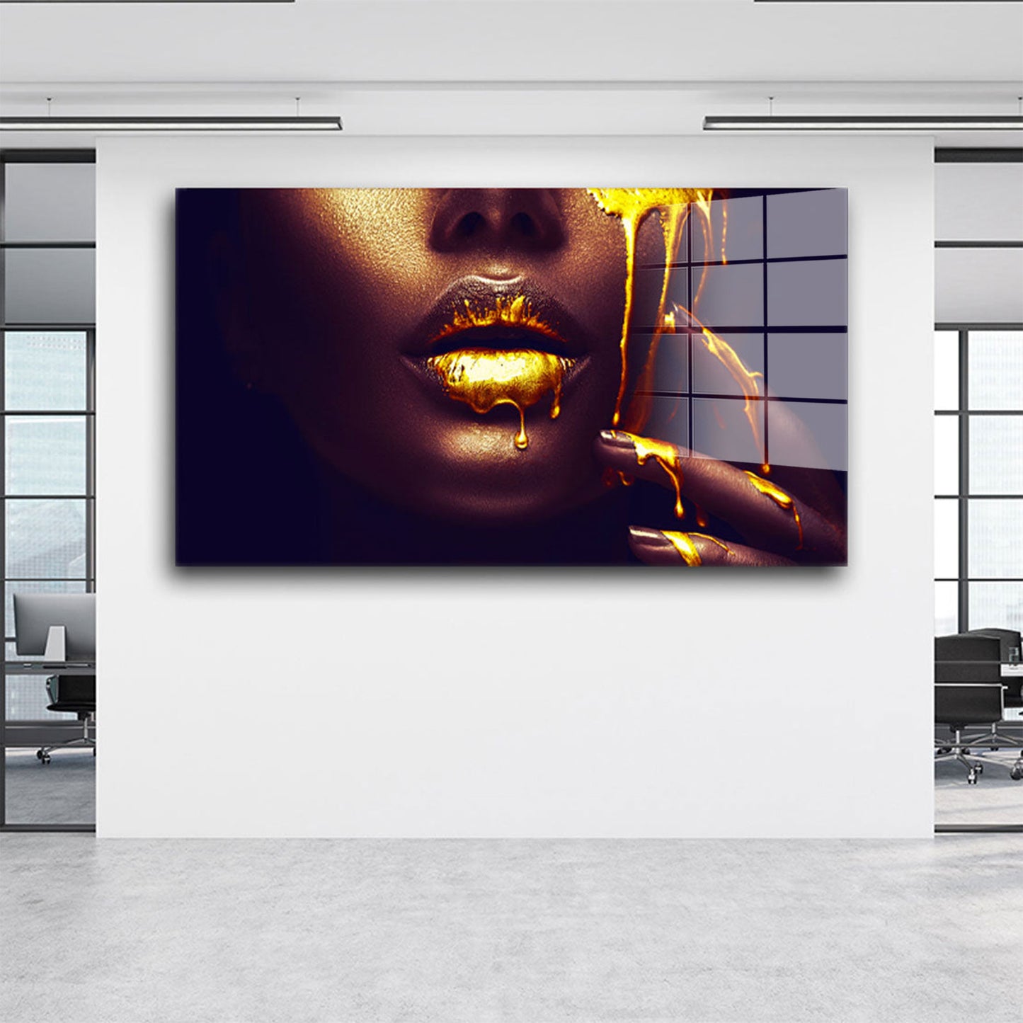 Frau Gesicht Gold Style Acrylglasbild Wandbild Bild Wanddeko Wohnzimmer XL