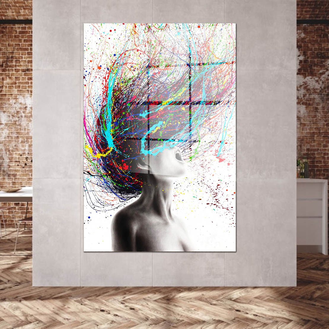 Frau Hair Abstract Pop Art Acrylglasbild Wandbild Bild Wanddeko Wohnzimmer XL