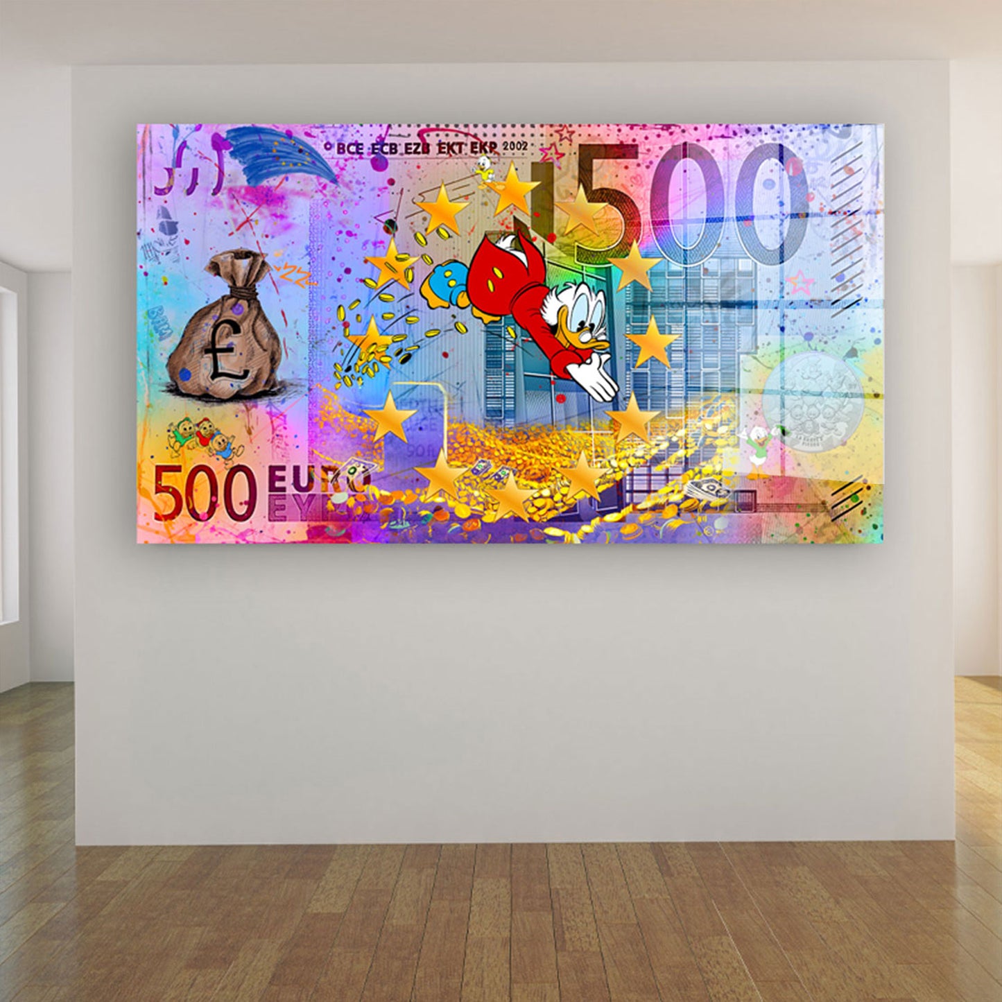 Geldschein Duck Comic Acrylglasbild Wandbild Bild Wanddeko Wohnzimmer XL