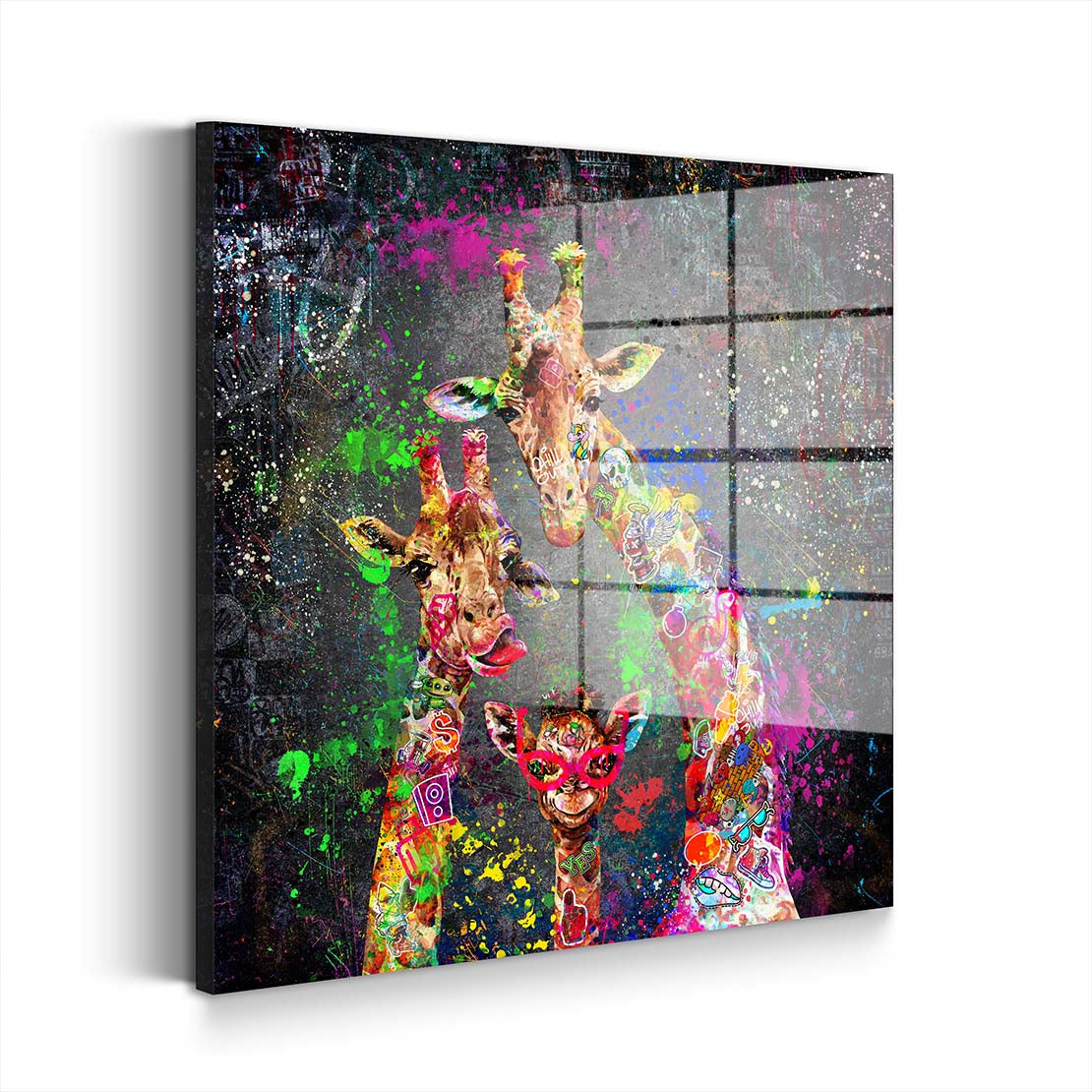 Giraffen Graffiti Street Art Acrylglasbild Wandbild Bild Wanddeko Wohnzimmer XL