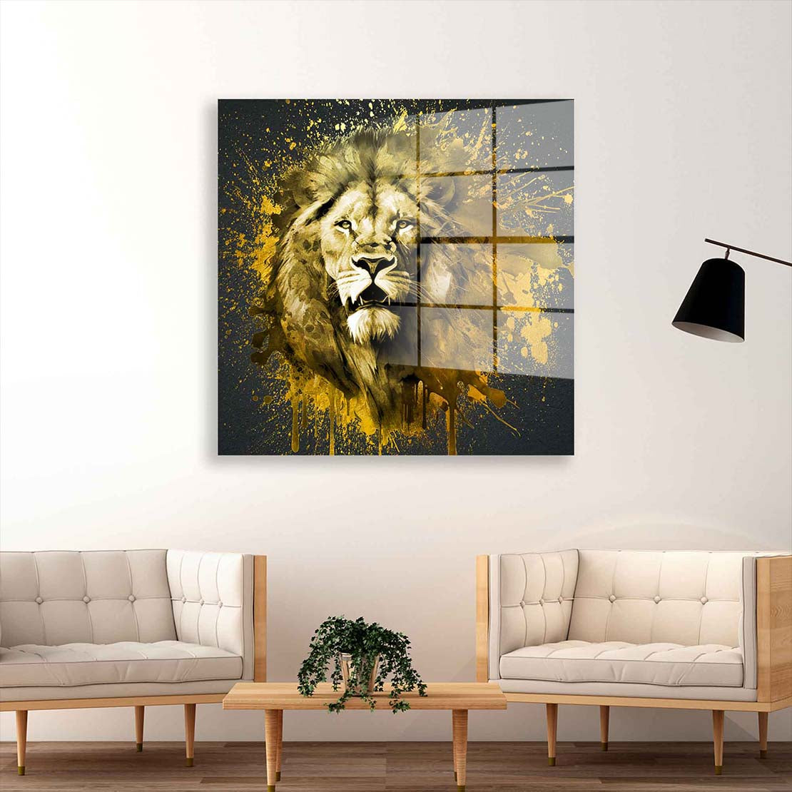 Gold Löwe Pop Art Acrylglasbild Wandbild Bild Wanddeko Wohnzimmer XL