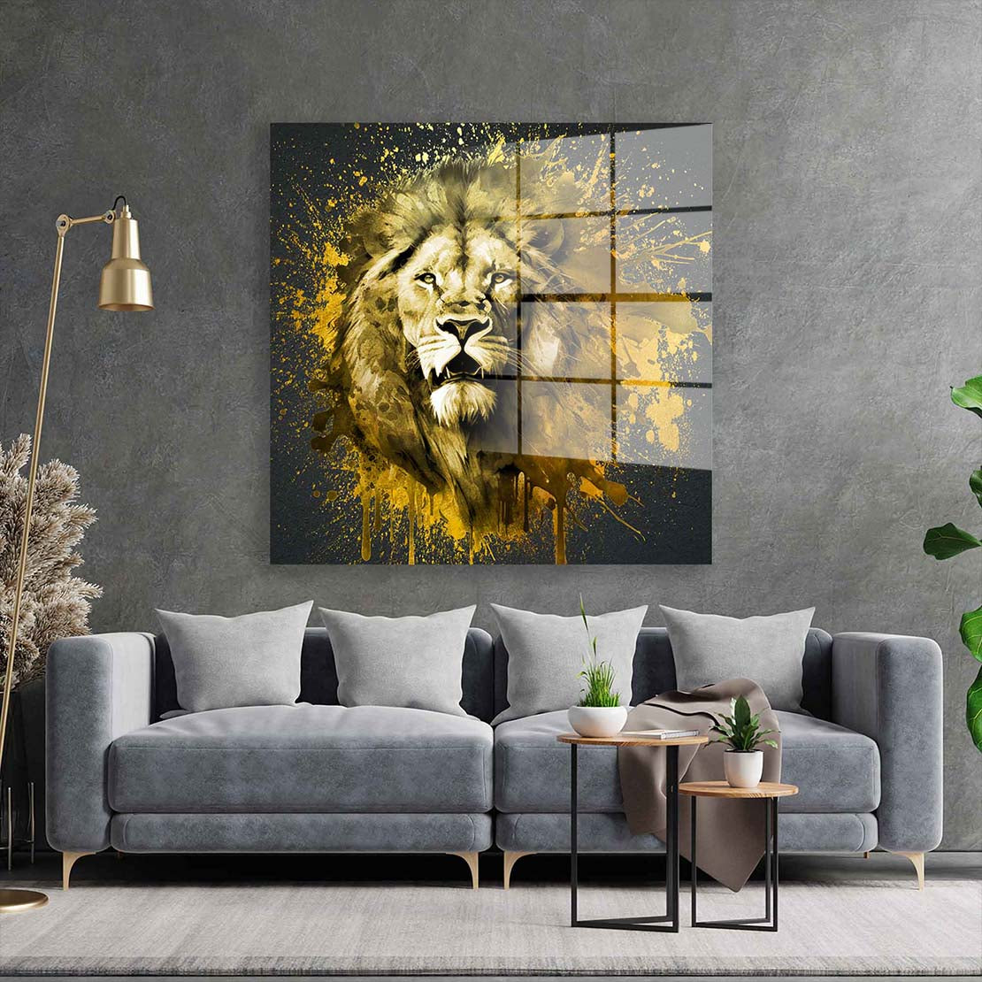 Gold Löwe Pop Art Acrylglasbild Wandbild Bild Wanddeko Wohnzimmer XL