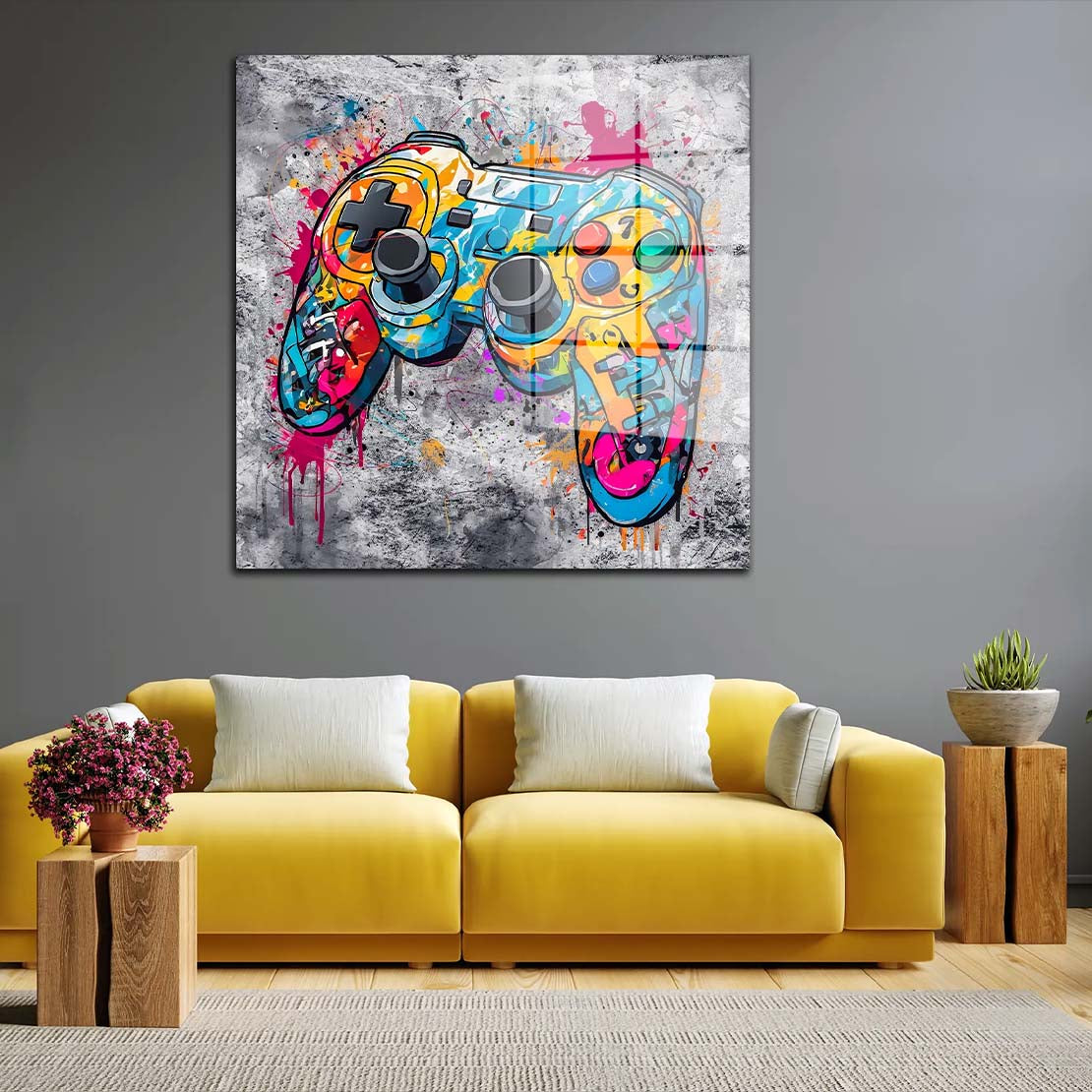 Graffiti Gamepad Acrylglasbild Wandbild Bild Wanddeko Wohnzimmer XL