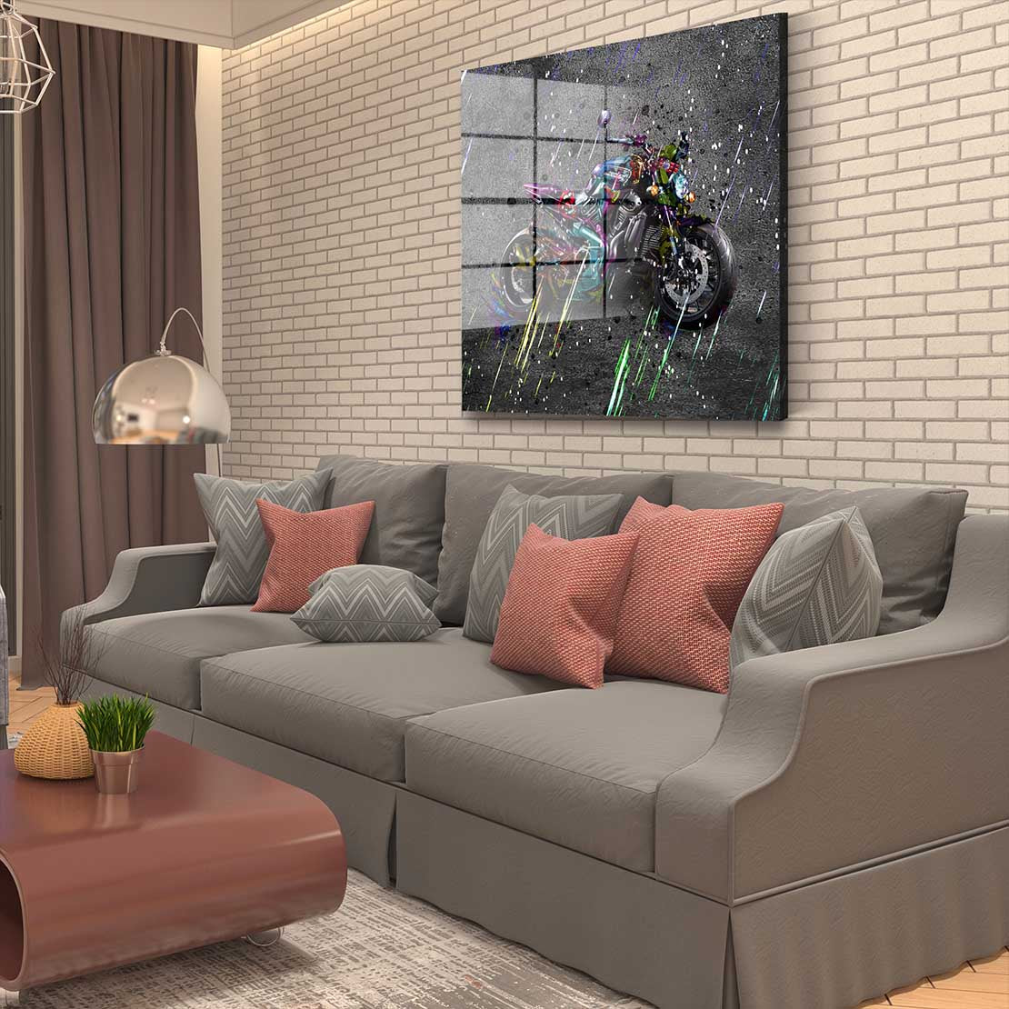 Graffiti Motorrad Harley Acrylglasbild Wandbild Bild Wanddeko Wohnzimmer XL