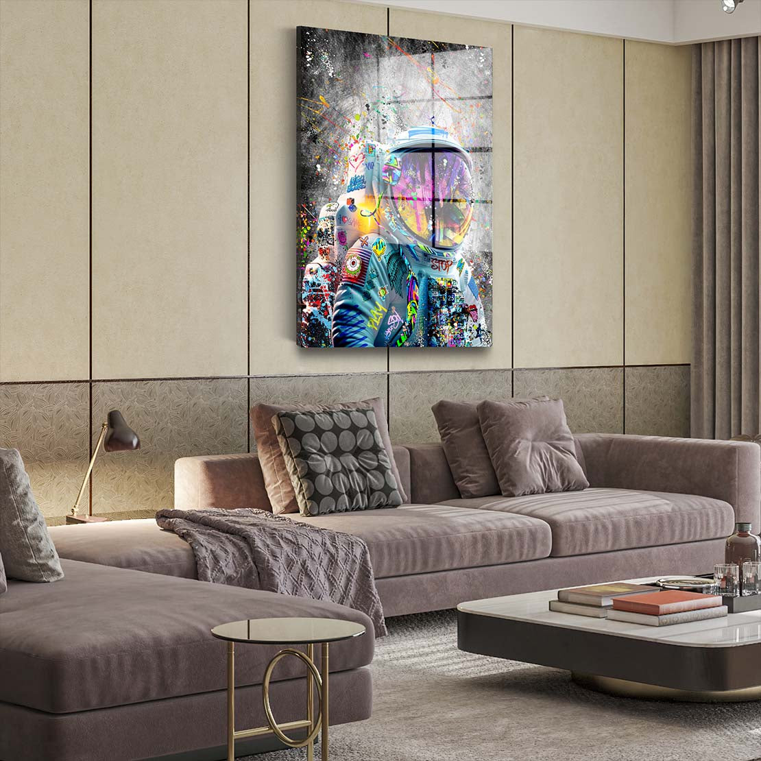 Graffiti Street Art Astronaut Acrylglasbild Wandbild Bild Wanddeko Wohnzimmer XL