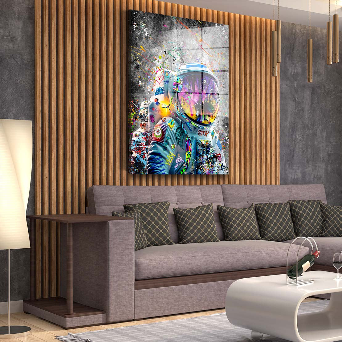 Graffiti Street Art Astronaut Acrylglasbild Wandbild Bild Wanddeko Wohnzimmer XL